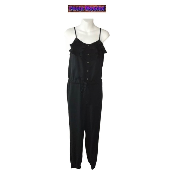 Lamour By Nanette Lepore Black Jumpsuit Catsuit Romper Ruffle Button Down Tie M - Picture 1 of 9